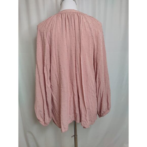 Perch by Blu Pepper Blouse Dusty Pink Swiss Dot Flouncy Flowy Long Sleeve 1XL - Picture 3 of 11